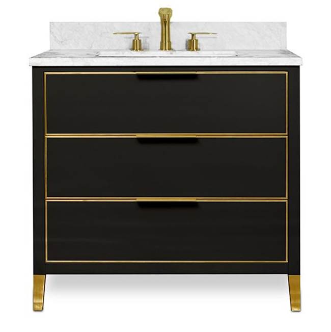 Icera - Muse Vanity Cabinet 36-in, Matte Black with Satin Brass - Matte Black With Satin Brass