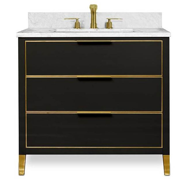 Icera - Muse Vanity Cabinet 36-in, Matte Black with Satin Brass - Matte Black With Satin Brass