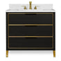 Icera - Muse Vanity Cabinet 36-in, Matte Black with Satin Brass - Matte Black With Satin Brass