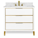 Icera - Muse Vanity Cabinet 36-in, Matte White with Satin Brass - Matte White with Satin Brass