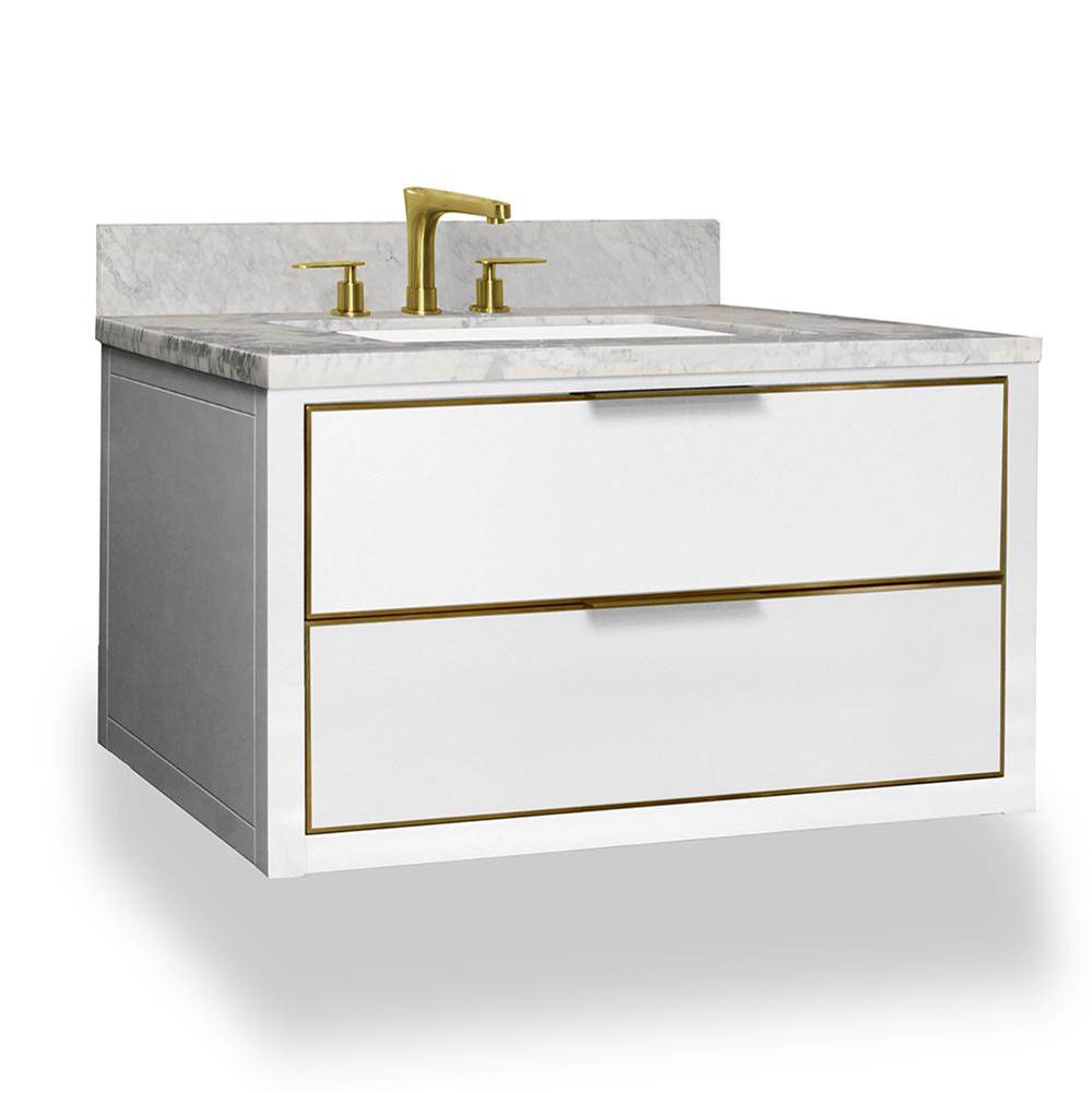 Icera - Muse Wallhung Vanity 36-in, Walnut Brown with Satin Brass - Walnut Brown