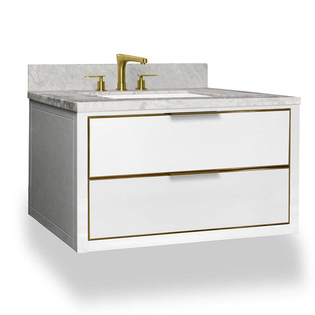 Icera - Muse Wallhung Vanity 36-in, Walnut Brown with Satin Brass - Walnut Brown