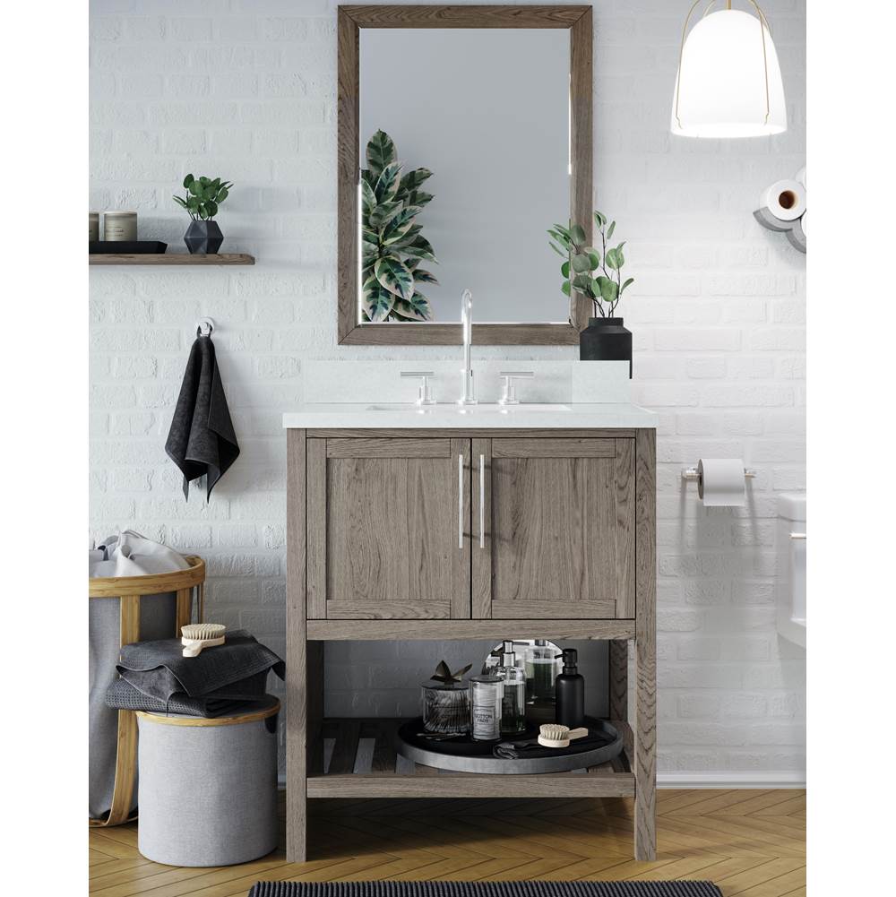 Icera - Riose Vanity Cabinet (w towel shelf) 30-in, Brushed Grey Oak - Brushed Gray Oak