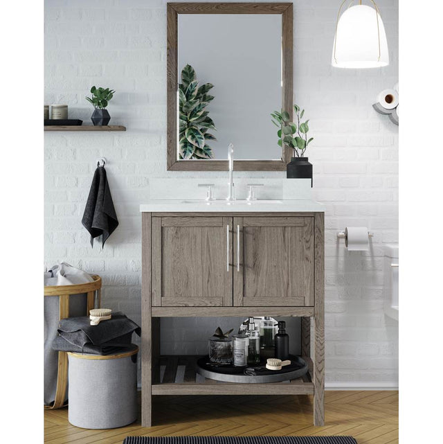 Icera - Riose Vanity Cabinet (w towel shelf) 30-in, Brushed Grey Oak - Brushed Gray Oak