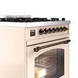 30'' Nostalgie II Series Freestanding Dual Fuel Range - Antique White - Bronze trim- Natural Gas