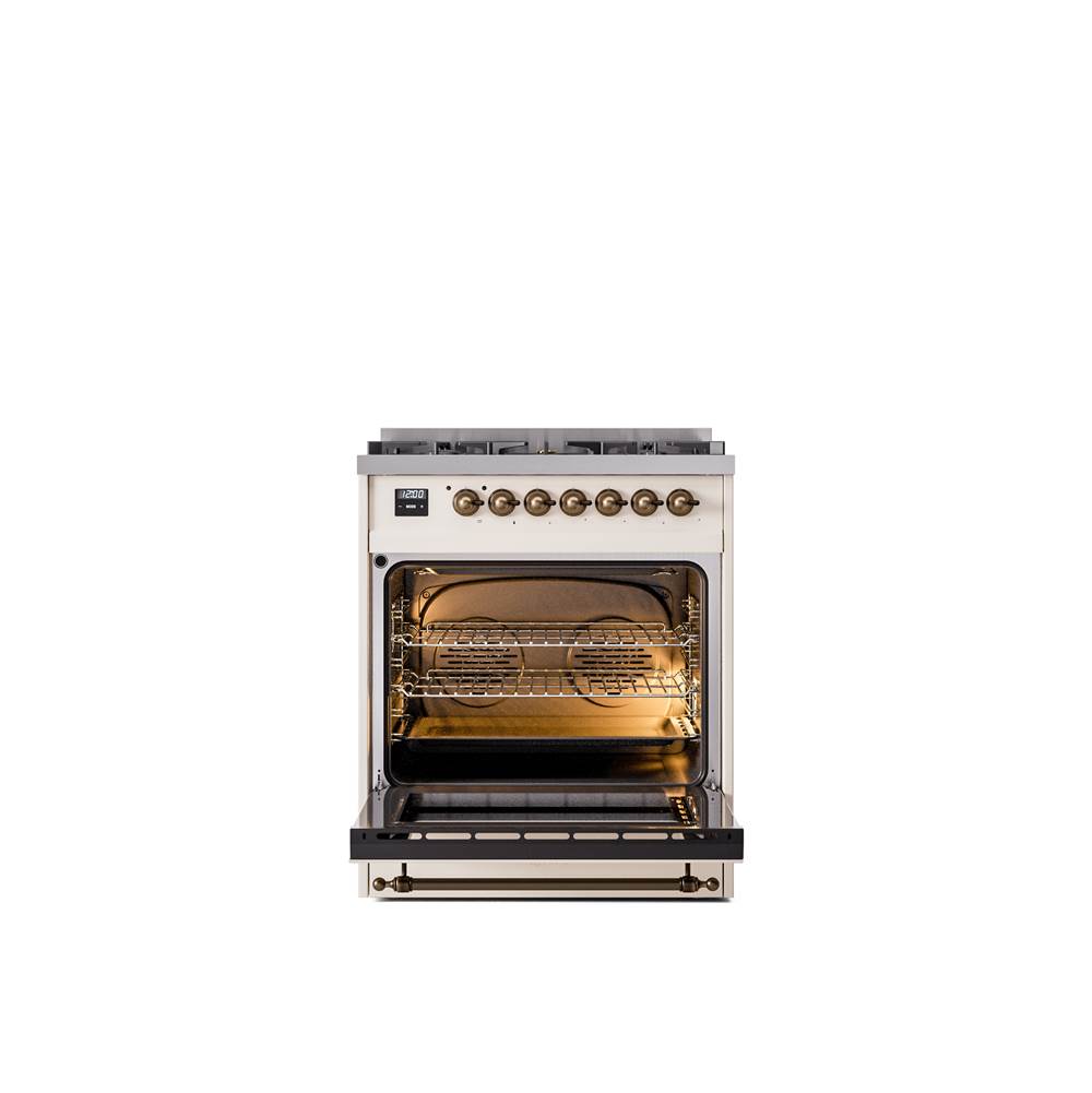 30'' Nostalgie II Series Freestanding Dual Fuel Range - Antique White - Bronze trim- Natural Gas