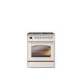 ILVE - 30'' Nostalgie II Series Freestanding Dual Fuel Range - Antique White - Chrome trim- Natural Gas - Chrome