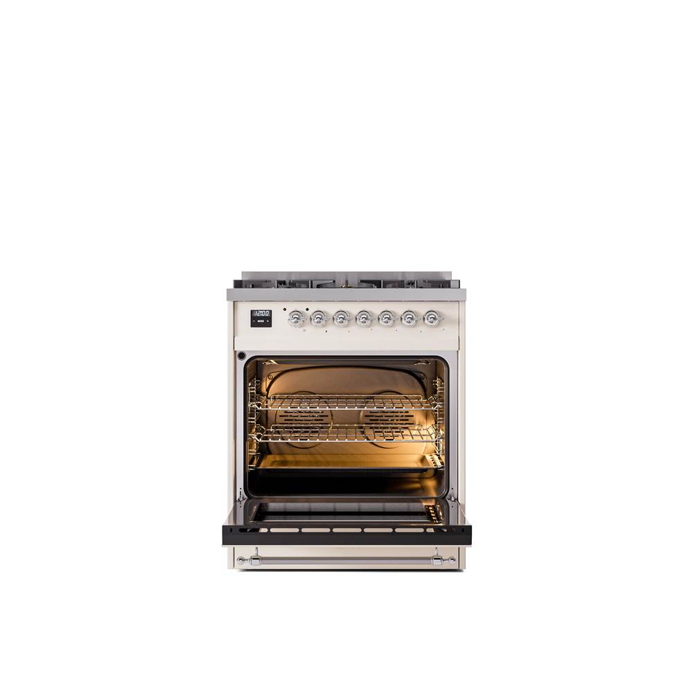 30'' Nostalgie II Series Freestanding Dual Fuel Range - Antique White - Bronze trim- Natural Gas