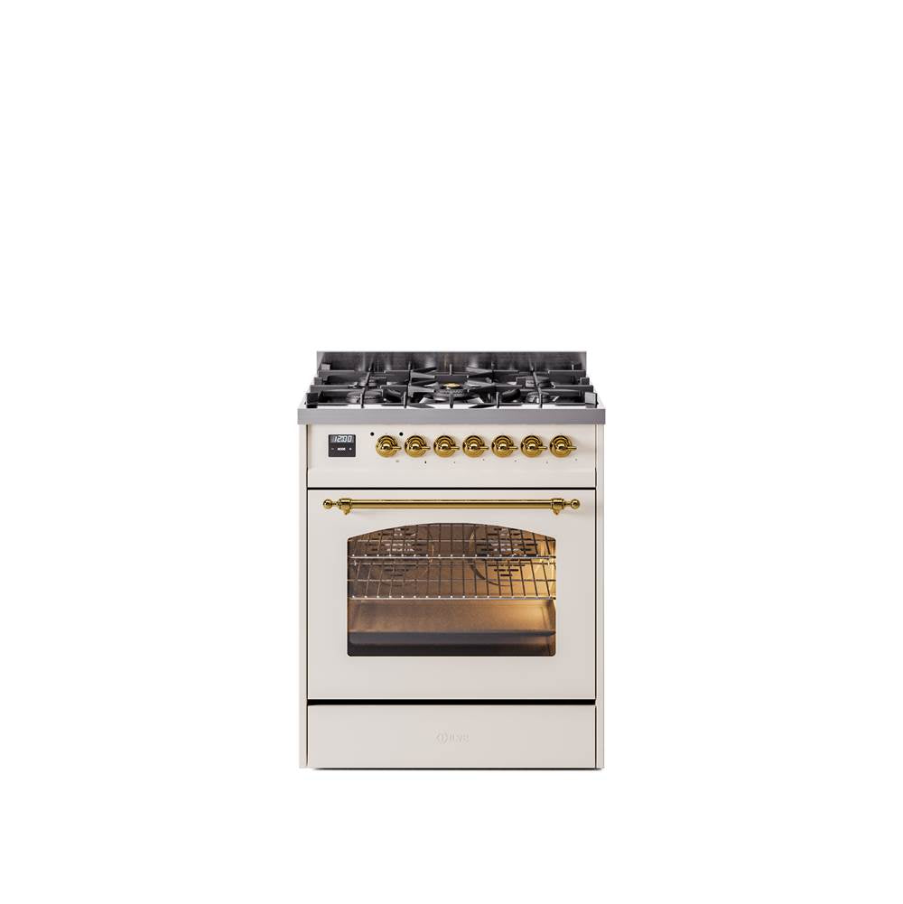 30'' Nostalgie II Series Freestanding Dual Fuel Range - Antique White - Bronze trim- Natural Gas