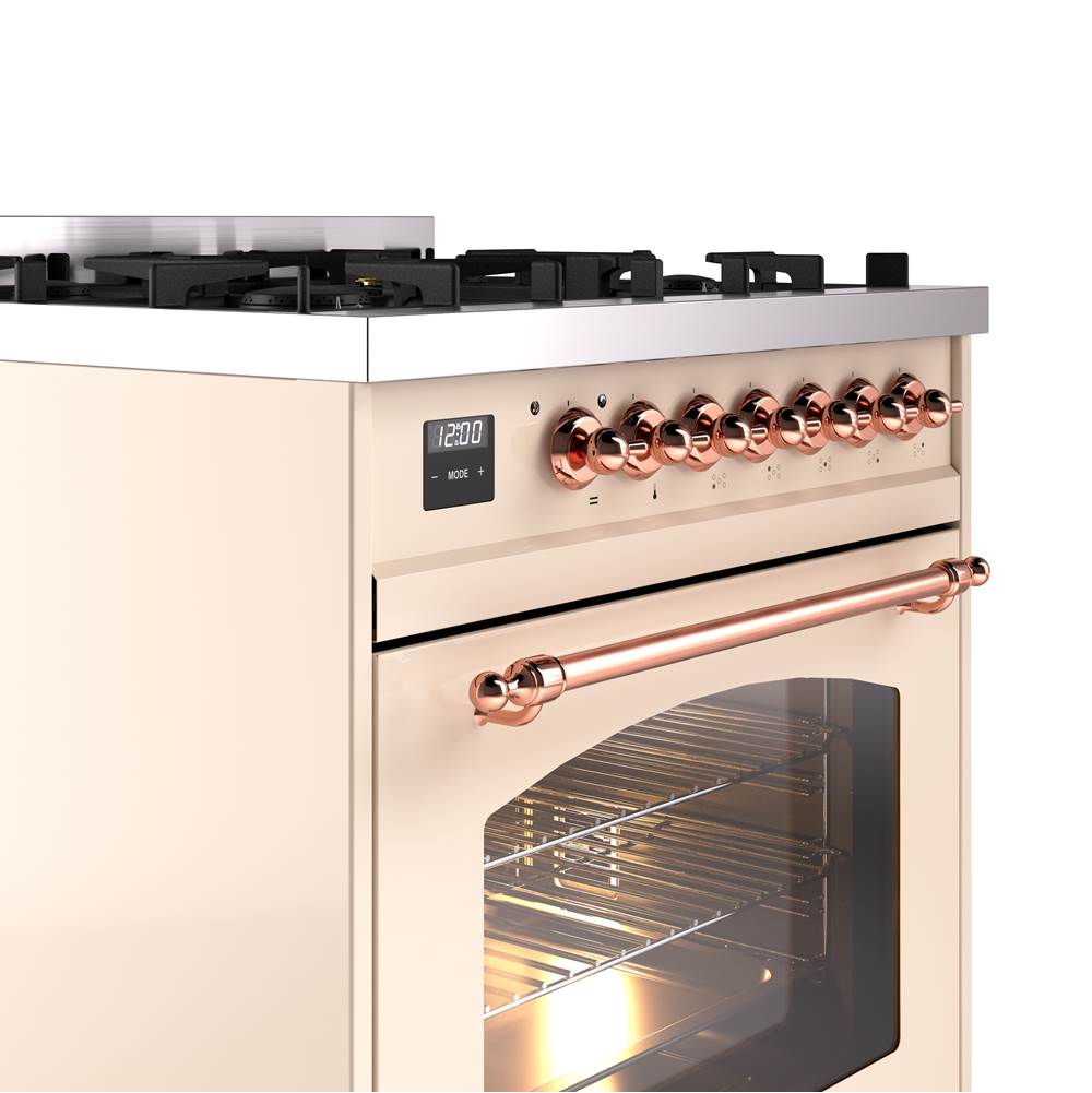 30'' Nostalgie II Series Freestanding Dual Fuel Range - Antique White - Bronze trim- Natural Gas