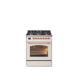 30'' Nostalgie II Series Freestanding Dual Fuel Range - Antique White - Bronze trim- Natural Gas