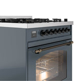 30'' Nostalgie II Series Freestanding Dual Fuel Range - Blue Grey - Bronze trim- Natural Gas