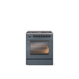 ILVE - 30'' Nostalgie II Series Freestanding Dual Fuel Range - Blue Grey - Bronze trim- Natural Gas - Bronze