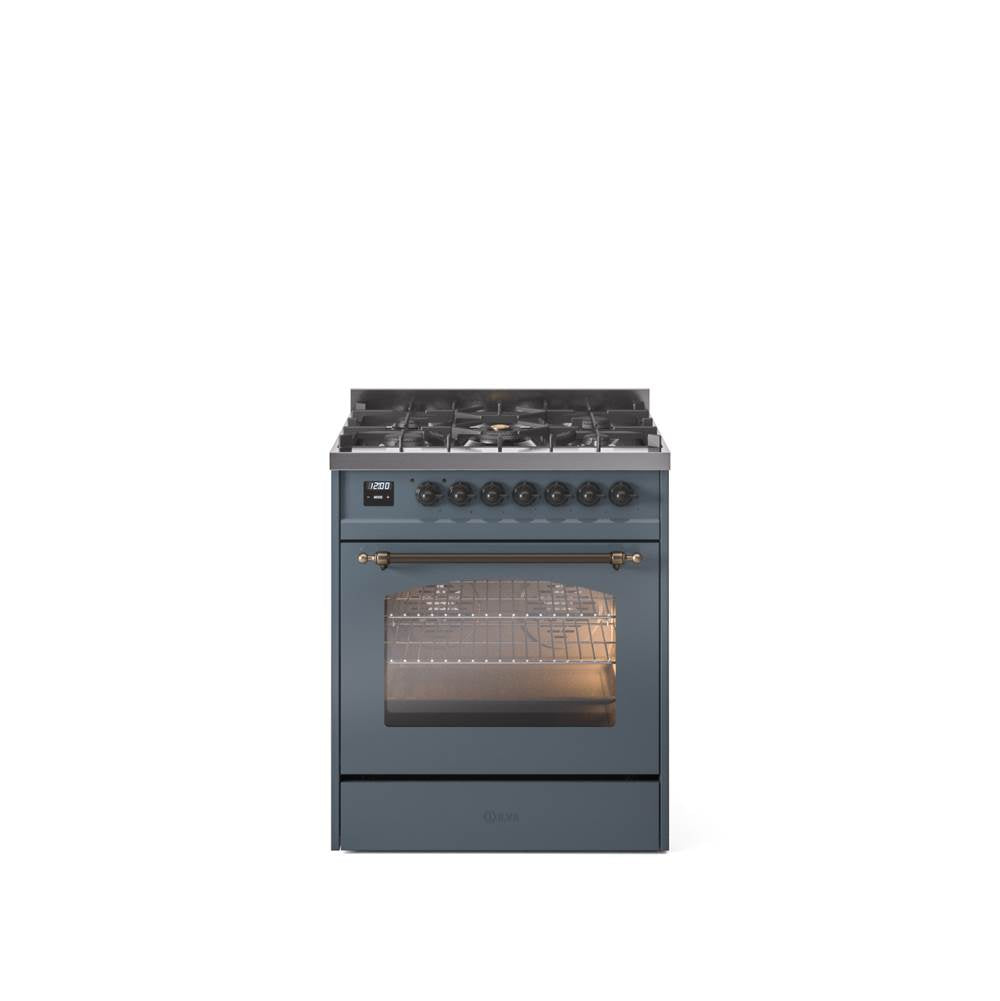 30'' Nostalgie II Series Freestanding Dual Fuel Range - Blue Grey - Bronze trim- Natural Gas