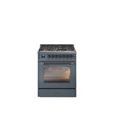 30'' Nostalgie II Series Freestanding Dual Fuel Range - Blue Grey - Bronze trim- Natural Gas