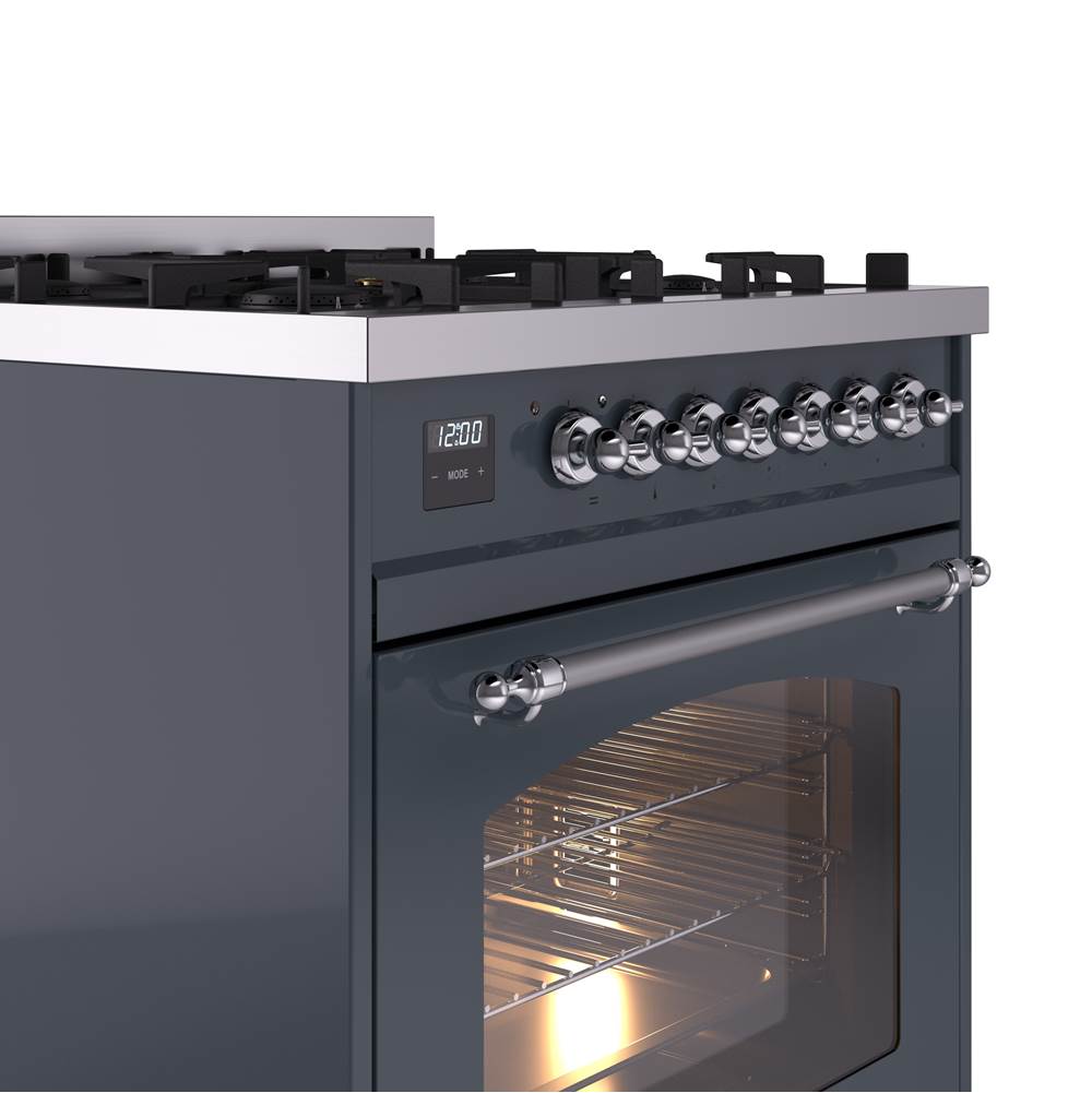 30'' Nostalgie II Series Freestanding Dual Fuel Range - Blue Grey - Bronze trim- Natural Gas