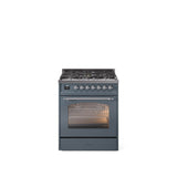 30'' Nostalgie II Series Freestanding Dual Fuel Range - Blue Grey - Bronze trim- Natural Gas