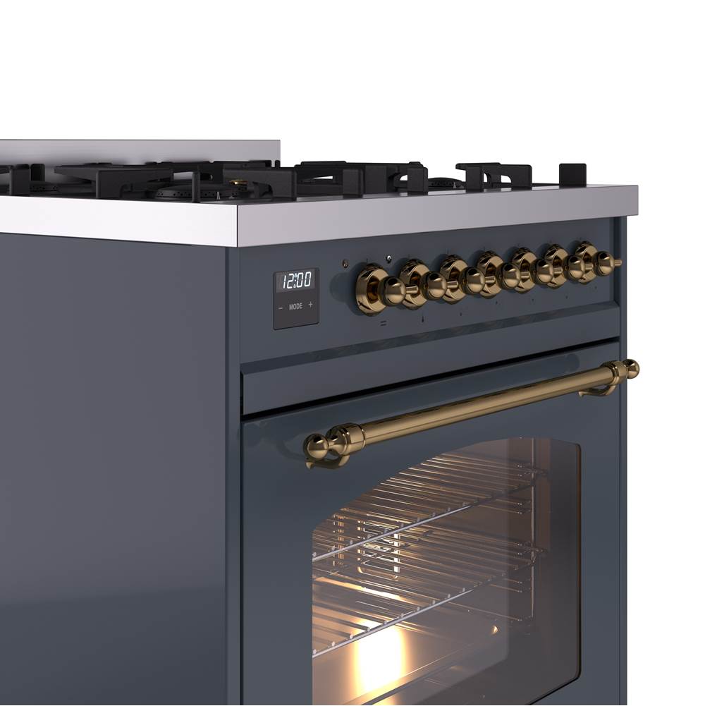 30'' Nostalgie II Series Freestanding Dual Fuel Range - Blue Grey - Bronze trim- Natural Gas
