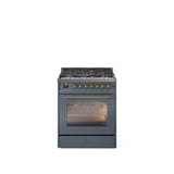 30'' Nostalgie II Series Freestanding Dual Fuel Range - Blue Grey - Bronze trim- Natural Gas