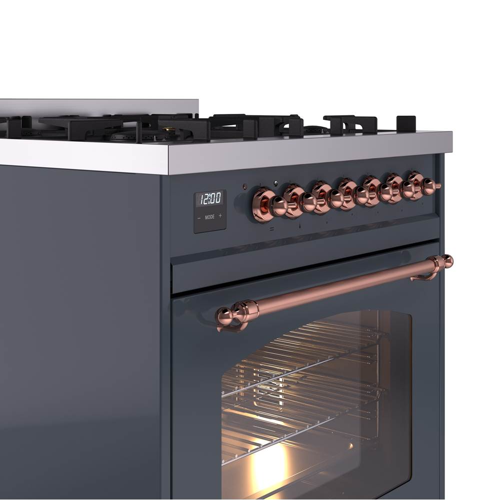 30'' Nostalgie II Series Freestanding Dual Fuel Range - Blue Grey - Bronze trim- Natural Gas
