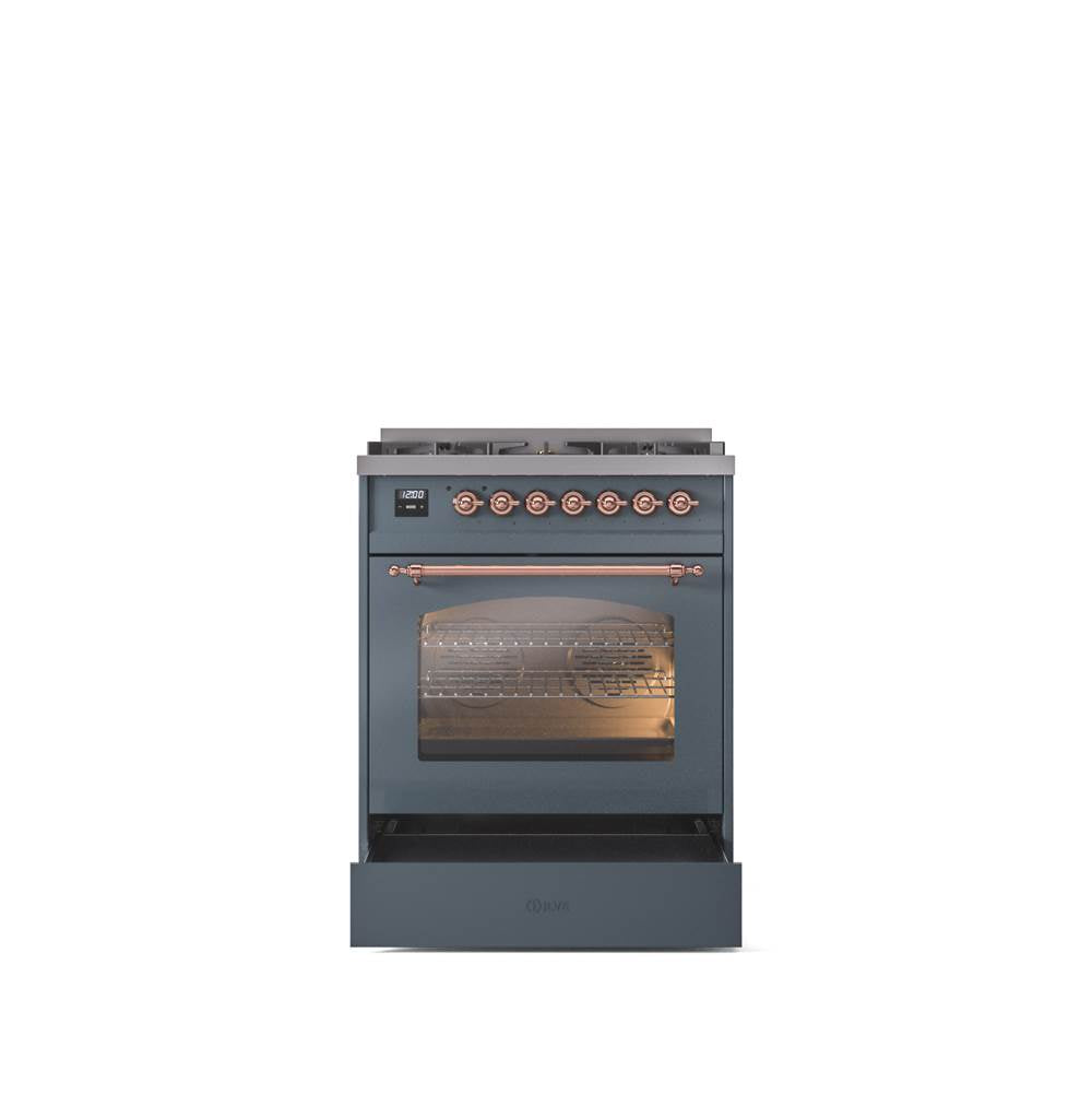 30'' Nostalgie II Series Freestanding Dual Fuel Range - Blue Grey - Bronze trim- Natural Gas