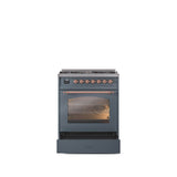30'' Nostalgie II Series Freestanding Dual Fuel Range - Blue Grey - Bronze trim- Natural Gas