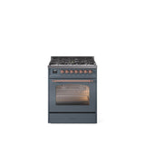 30'' Nostalgie II Series Freestanding Dual Fuel Range - Blue Grey - Bronze trim- Natural Gas