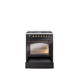 30'' Nostalgie II Series Freestanding Dual Fuel Range - Glossy Black - Bronze trim- Natural Gas