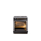 30'' Nostalgie II Series Freestanding Dual Fuel Range - Glossy Black - Bronze trim- Natural Gas