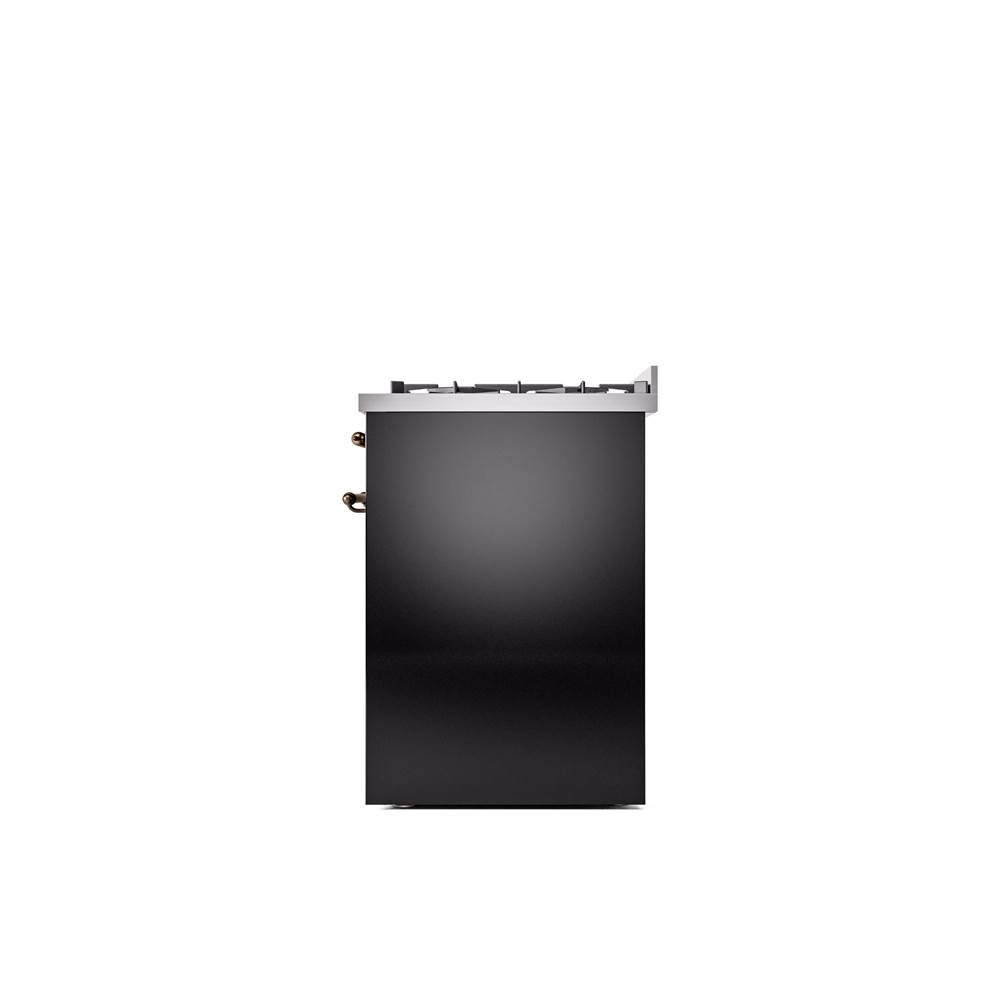 30'' Nostalgie II Series Freestanding Dual Fuel Range - Glossy Black - Bronze trim- Natural Gas