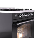 30'' Nostalgie II Series Freestanding Dual Fuel Range - Glossy Black - Bronze trim- Natural Gas