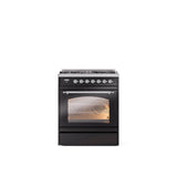 ILVE - 30'' Nostalgie II Series Freestanding Dual Fuel Range - Glossy Black - Chrome trim- Natural Gas - Chrome