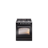 30'' Nostalgie II Series Freestanding Dual Fuel Range - Glossy Black - Bronze trim- Natural Gas