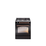 30'' Nostalgie II Series Freestanding Dual Fuel Range - Glossy Black - Bronze trim- Natural Gas
