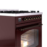 30'' Nostalgie II Series Freestanding Dual Fuel Range - Burgundy - Bronze trim- Natural Gas