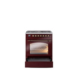 30'' Nostalgie II Series Freestanding Dual Fuel Range - Burgundy - Bronze trim- Natural Gas