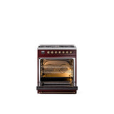 30'' Nostalgie II Series Freestanding Dual Fuel Range - Burgundy - Bronze trim- Natural Gas