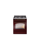 30'' Nostalgie II Series Freestanding Dual Fuel Range - Burgundy - Bronze trim- Natural Gas