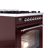 30'' Nostalgie II Series Freestanding Dual Fuel Range - Burgundy - Bronze trim- Natural Gas