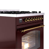 30'' Nostalgie II Series Freestanding Dual Fuel Range - Burgundy - Bronze trim- Natural Gas