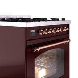 30'' Nostalgie II Series Freestanding Dual Fuel Range - Burgundy - Copper trim- Natural Gas