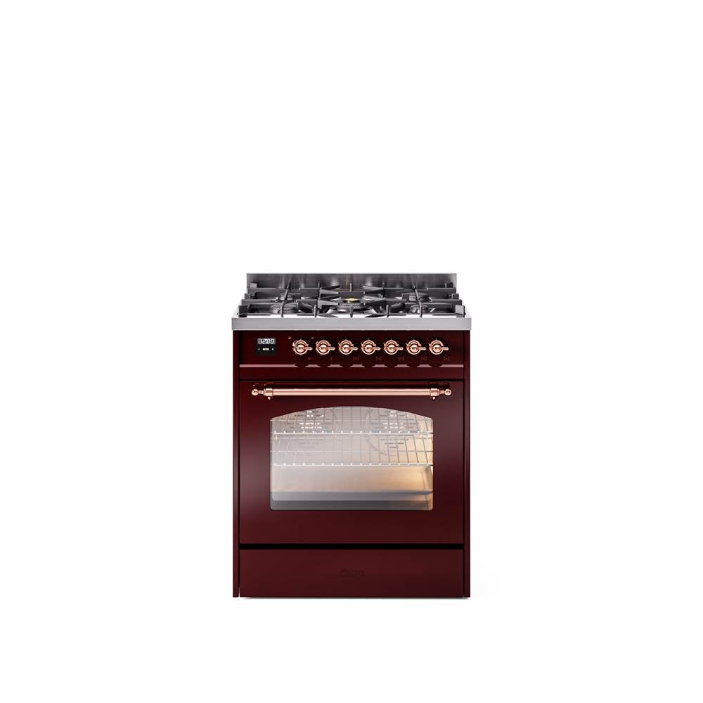 30'' Nostalgie II Series Freestanding Dual Fuel Range - Burgundy - Copper trim- Natural Gas