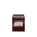 30'' Nostalgie II Series Freestanding Dual Fuel Range - Burgundy - Copper trim- Natural Gas
