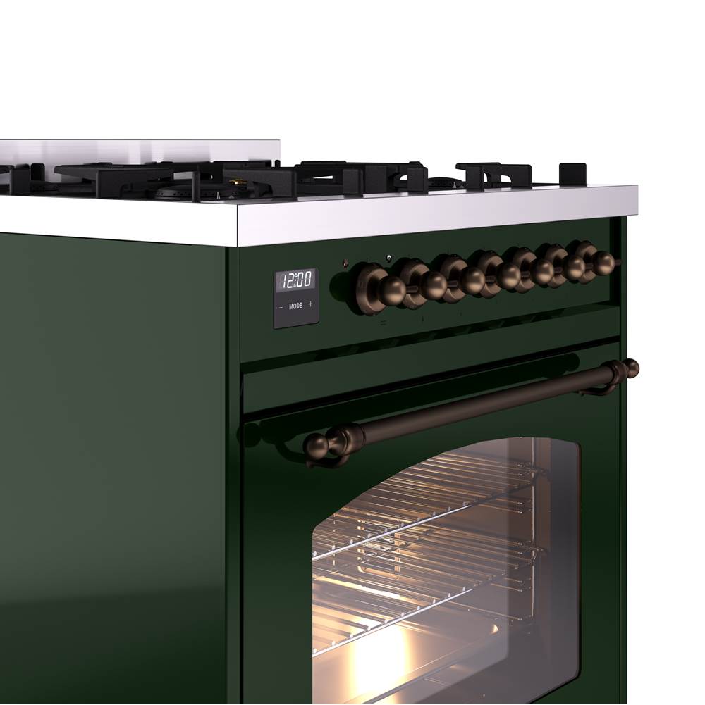30'' Nostalgie II Series Freestanding Dual Fuel Range - Emerald Green - Bronze trim- Natural Gas
