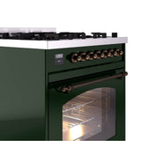 30'' Nostalgie II Series Freestanding Dual Fuel Range - Emerald Green - Bronze trim- Natural Gas