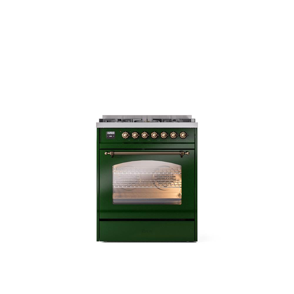 ILVE - 30'' Nostalgie II Series Freestanding Dual Fuel Range - Emerald Green - Bronze trim- Natural Gas - Bronze