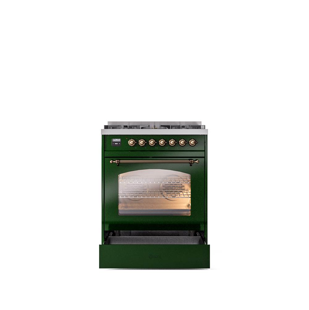 30'' Nostalgie II Series Freestanding Dual Fuel Range - Emerald Green - Bronze trim- Natural Gas