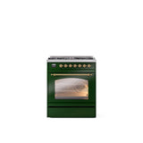 ILVE - 30'' Nostalgie II Series Freestanding Dual Fuel Range - Emerald Green - Brass trim- Natural Gas - Brass