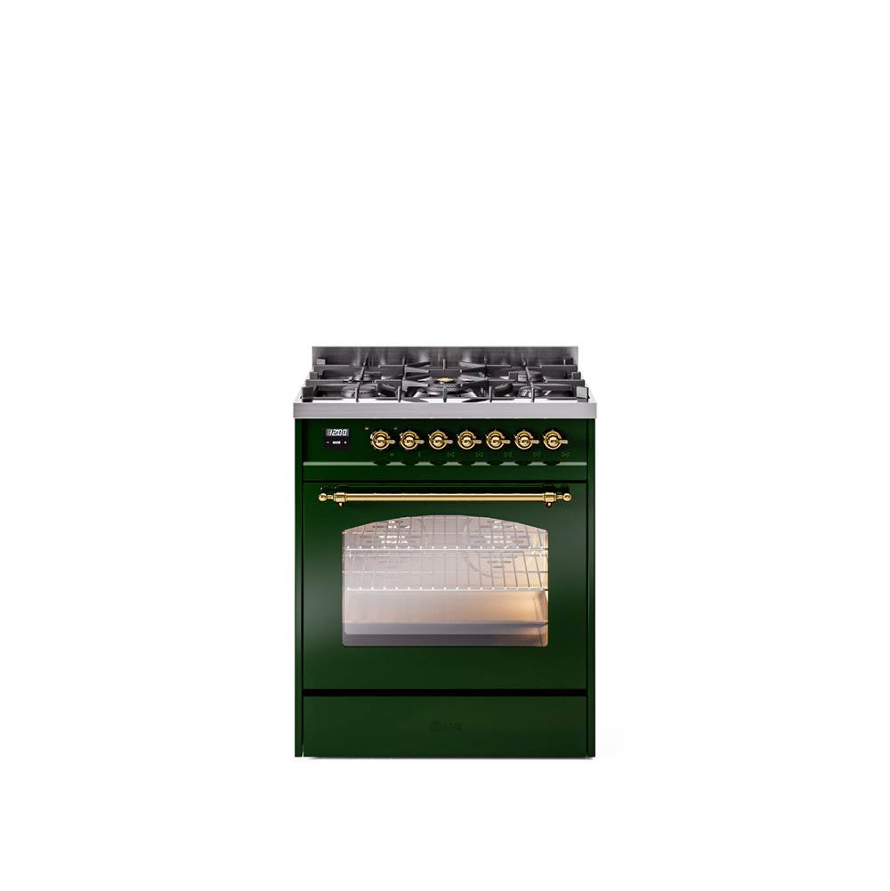 30'' Nostalgie II Series Freestanding Dual Fuel Range - Emerald Green - Bronze trim- Natural Gas