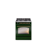30'' Nostalgie II Series Freestanding Dual Fuel Range - Emerald Green - Bronze trim- Natural Gas